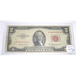 1953 Series A $2 Red Seal Bill *FINE GRADE* Serial # A49490381A!!