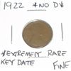 Image 1 : **FEATURED** 1922 *NO D* Lincoln Penny *EXTREMELY RARE KEY DATE FINE GRADE*!!
