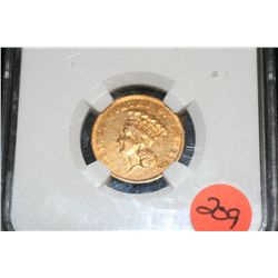 1855 Indian Princess $3 Gold coin, NGC graded, XF Details, improperly cleaned