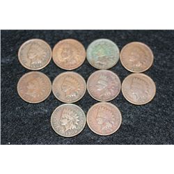 Indian Head penny, various dates & conditions, lot of 10