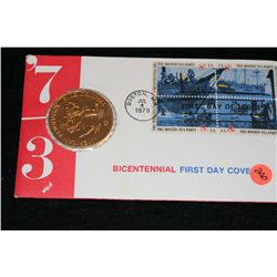 Samuel Adams/Patrick Henry Bicentennial First Day Cover commerative medal w/stamps