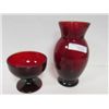 Image 1 : 2 pc ruby red vase 6 3/8"and footed sherbert