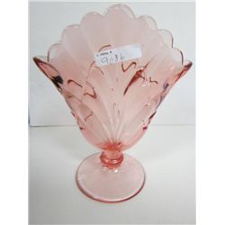 Pink fan vase- fan pattern rippled top-20 1/2"