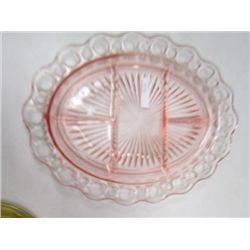 Pink old colony three part relish dish 10 1/2"