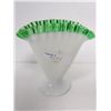Image 1 : White fan vase with emerald crest top 4 3/4 tall
