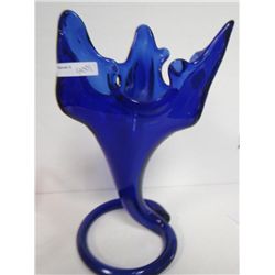 Cobalt blue free form art glass vase