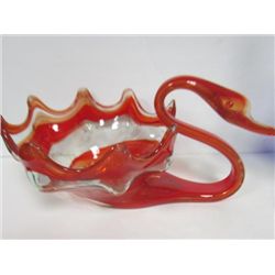 Art glass swan flower bowl