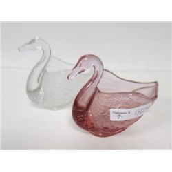 Pair of Fenton swans in clear and pink