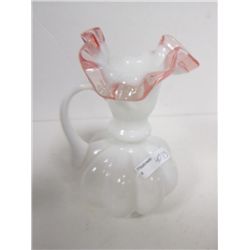 Pink crest ruffled top white pitcher