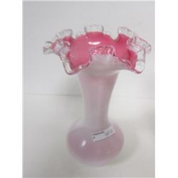 White vase pink inside with silver crest