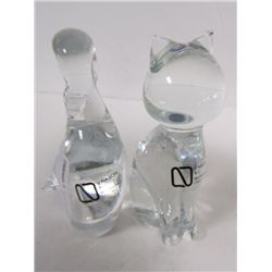 2 Murano glass crystal cat and duck