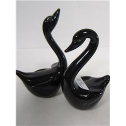 Pair black crystal swans