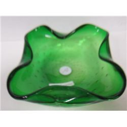Green glass square bowl