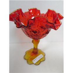 Orange amberina pedestal fluted top candy dish