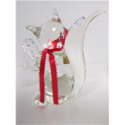 Murano glass crystal cat with red ribbon