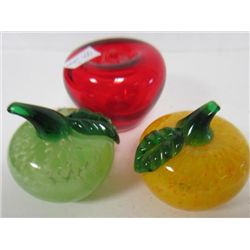 3 blown glass paperweights