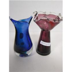 2 Murano glass vases blue and purple