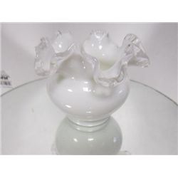 Silver crest Fenton ruffled top white glass bowl