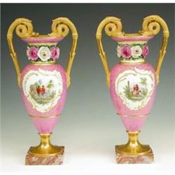 A pair of mid 19th century Meissen vases, ...