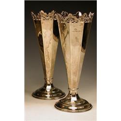 A pair of silver vases by Fattorini and So...