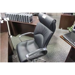 BLACK LEATHER LOOP ARM HIBACK EXECUTIVE CHAIR