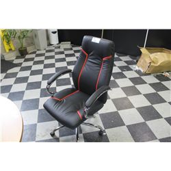 BLACK LEATHER WITH RED TRIM BOARDROOM CHAIR