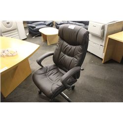 DARK BROWN LEATHER OVERSTUFFED EXECUTIVE HIBACK