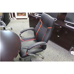 BLACK LEATHER EXECUTIVE CHAIR WITH RED TRIM