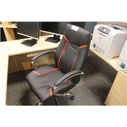 BLACK LEATHER EXECUTIVE CHAIR WITH RED TRIM