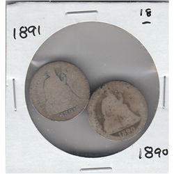 1891 1890 SEATED DIMES
