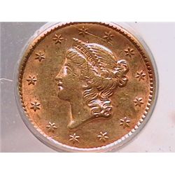 1852 $1 Gold Piece AU55 Scratched ANACS