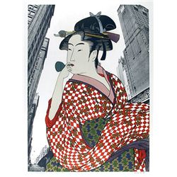 Michael Knigin, Woman Playing a Poppin (After Utamaro), Serigraph