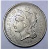 Image 1 : 1869 3 cent nickel  XF/AU closer to AU
