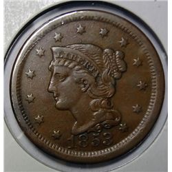 1853 large penny XF near perfect color