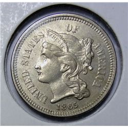 1865 3 cent nickel  AU
