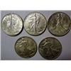 Image 1 : 5  mint marked Walker half $'s solid AU.a couple are borderline BU