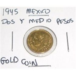 1945 Mexico Dos Y Medio Pesos Gold Coin *Coin weighs .15 ozs*!!