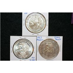 1953 Mexico 5 Pesos coin ley 0.720, 1968 Mexico Olympic 25 Pesos coin ley 0.720 & 1977 Mexico 100 Pe