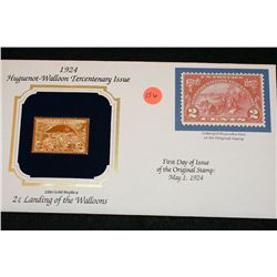 1924 First Day Issue 22K Gold Replica stamp w/stamps, Two Cent Landing of the Walloons