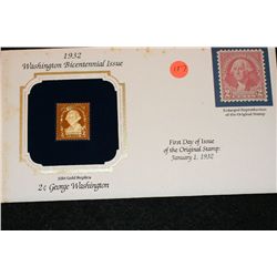 1932 First Day Issue 22K Gold Replica Stamp w/stamps, Two Cent George Washington