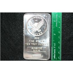 1984 Sunshine Mining Bullion, .999 fine 10 oz.