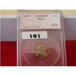 1959 -D Lincoln Cent MS-63 Red/Brown