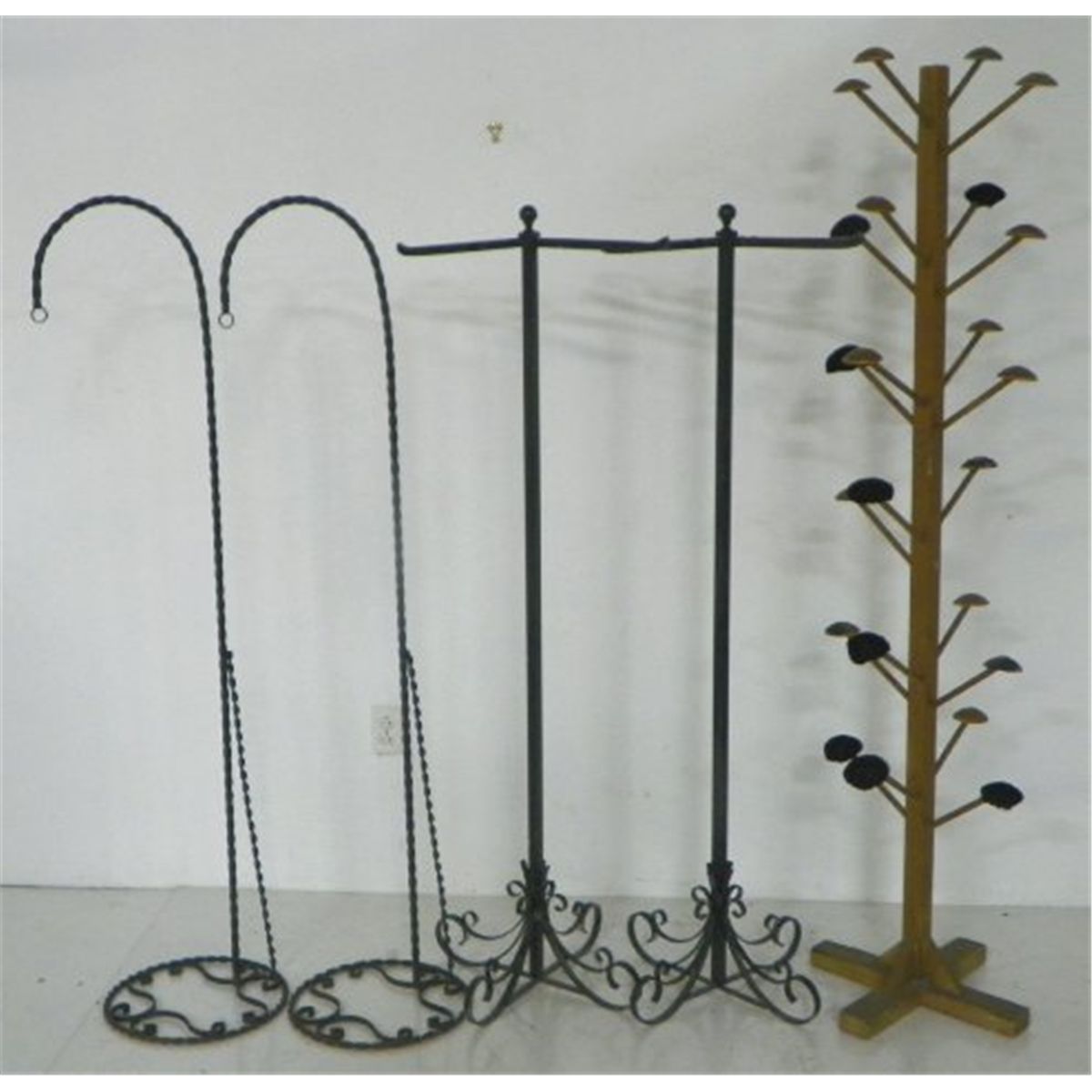 Lot of iron stands & vintage hat rack