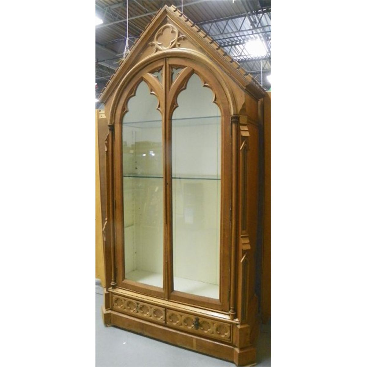 19th c. Gothic 2 door marquetry inlay cabinet