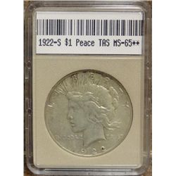 1921-S Peace Dollar TAS MS-65** W/Appraisal