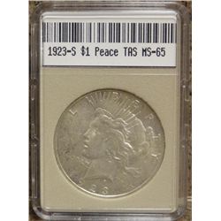 1923-S Peace Dollar T.A.S. MS-65 w/ Ins. Appraisal