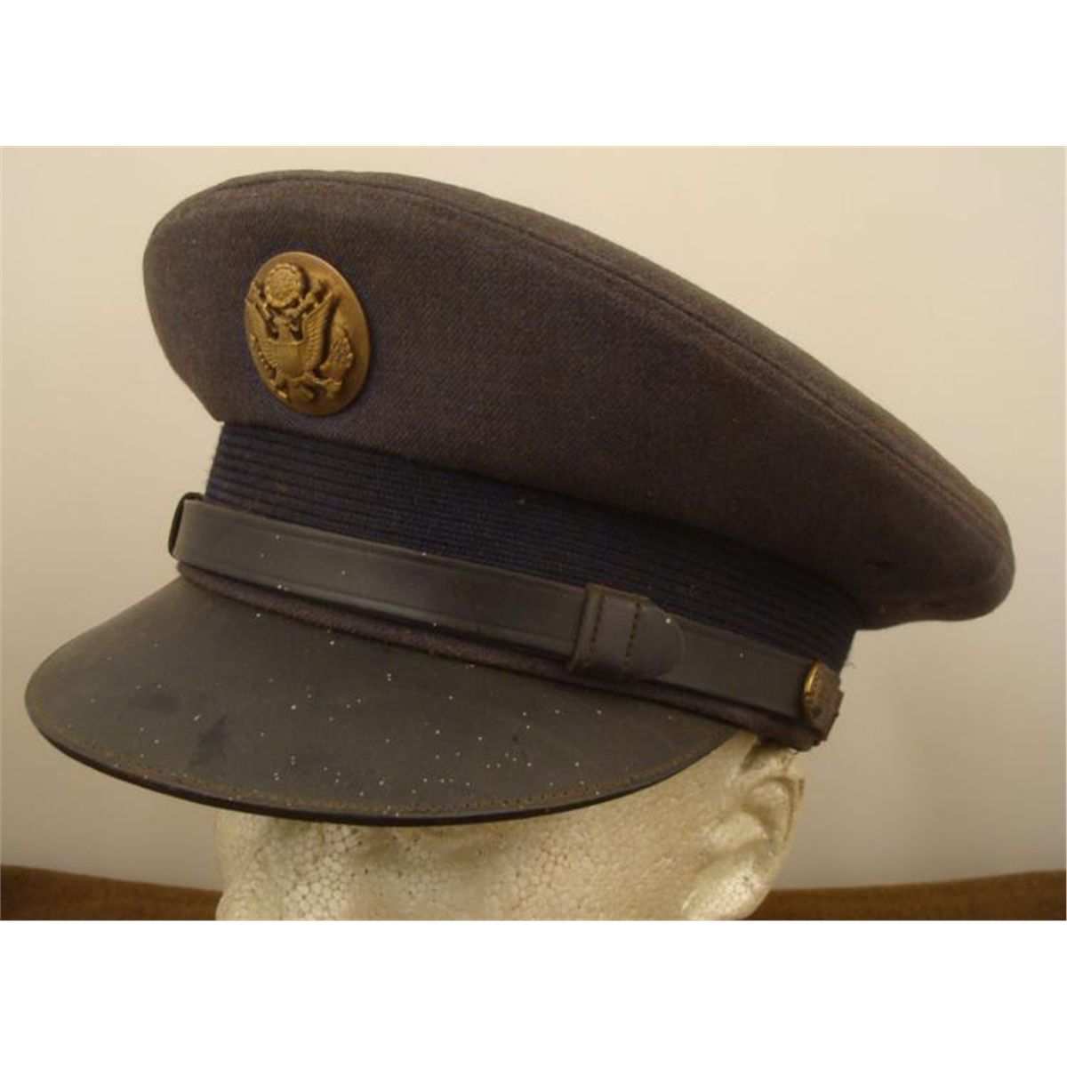 OLD UNITED STATES MILITARY VISOR HAT AND CHINSTRAP