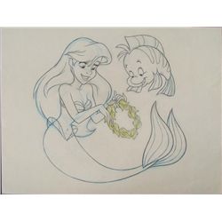 Ariel, Flounder Little Mermaid Original Movie Drawing