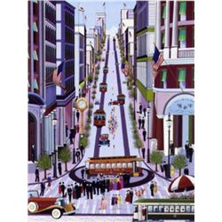 POWELL SREET CABLE CAR Folk Art Print Nicky Watanabe