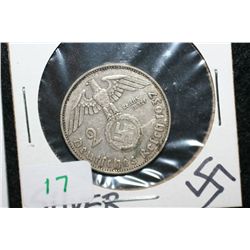 1937 Nazi 2 Reichs Mark w/eagle holding swatstika